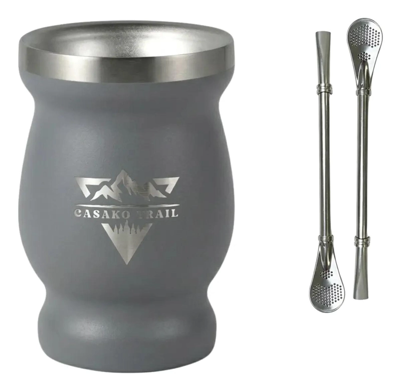 VASO MATERO TE RMICO 240 ML ACERO INOXIDABLE CON 2 BOMBAS - 1