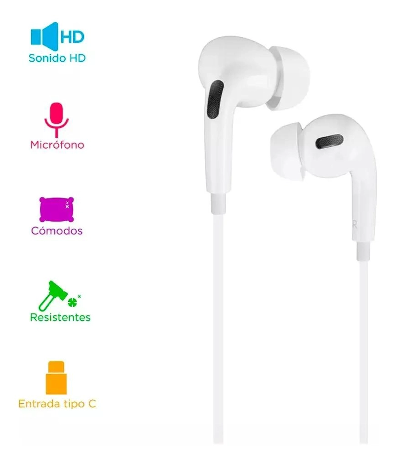 AUDIFONOS IN-EAR USB-C BLANCO CON MICROFONO - 2
