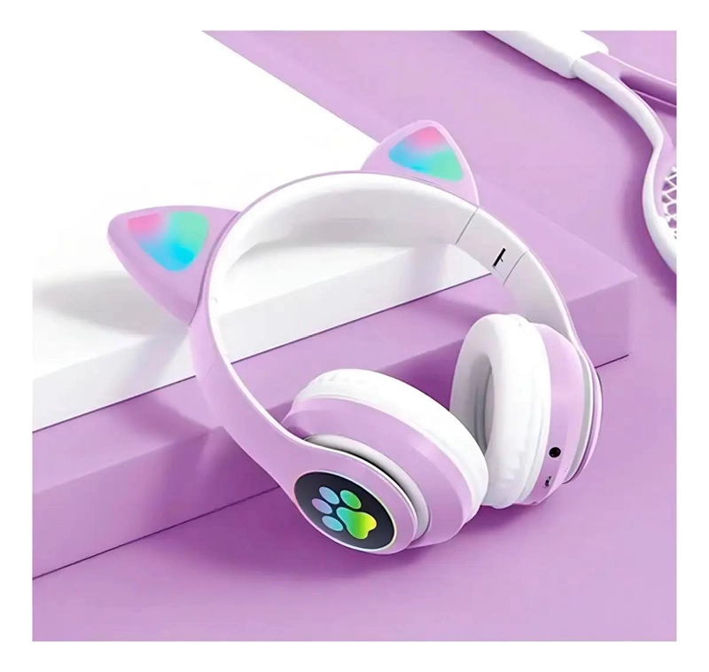 AUDIFONOS GAMER INALAMBRICOS CON LUZ LED Y DISEÑO GATITA - 2
