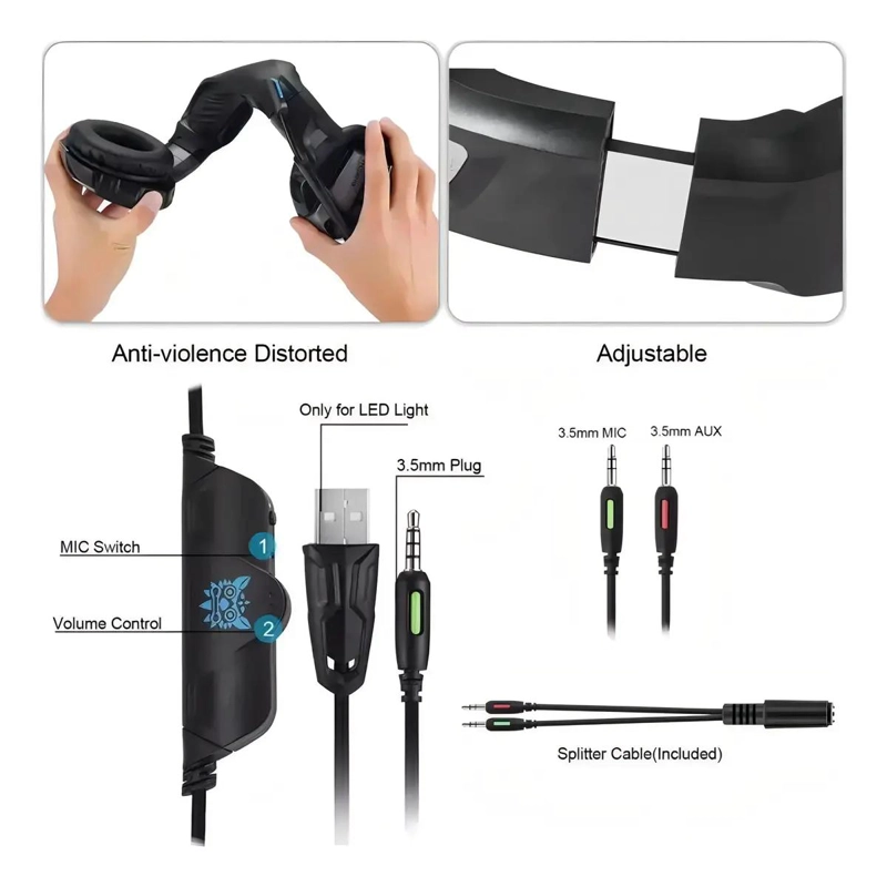 AUDIFONOS GAMER CON LUZ LED Y SONIDO ENVOLVENTE - 5