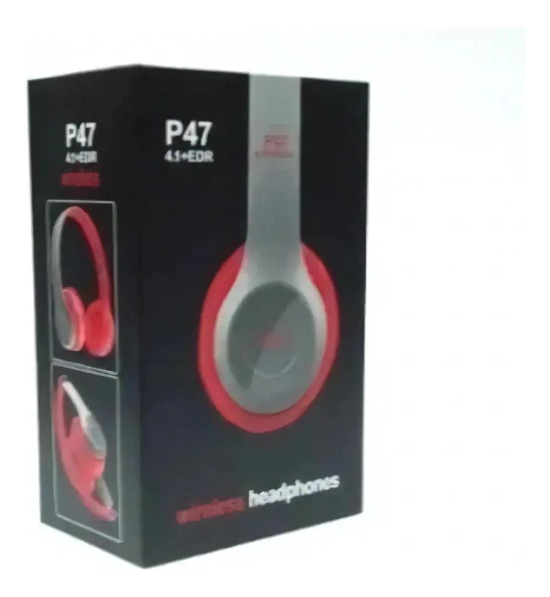 AUDIFONO BLUETOOTH P47 CON AUX Y MICRO SD ROJO - 2