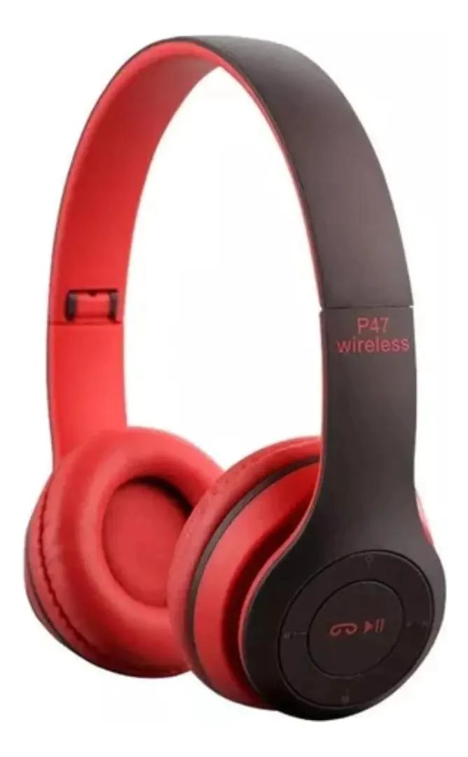 AUDIFONO BLUETOOTH P47 CON AUX Y MICRO SD ROJO - 3