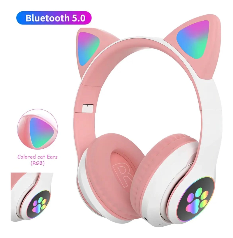 AURICULARES INALAMBRICOS D47 CON BLUETOOTH Y LUZ ROSA - 4