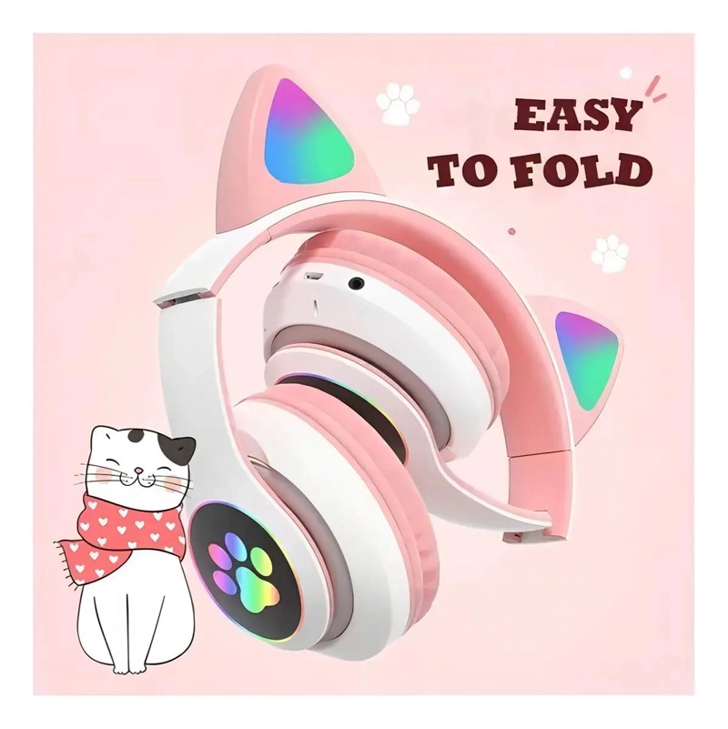 AUDIFONOS GAMER INALAMBRICOS CON LUZ LED Y DISEÑO GATITA - 3