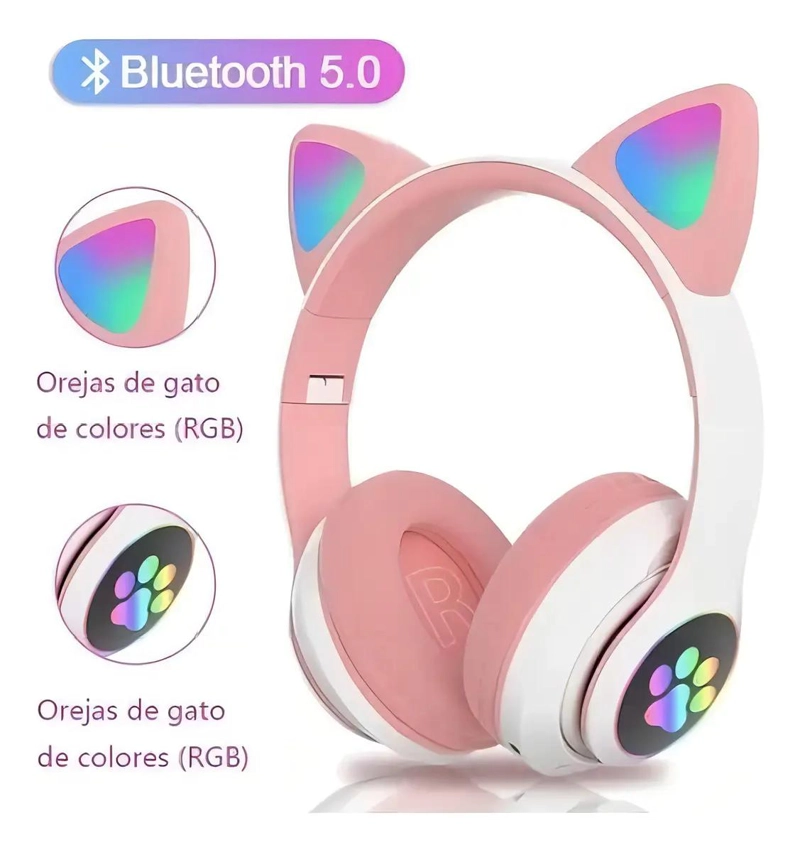 AUDIFONOS GAMER INALAMBRICOS CON LUZ LED Y DISEÑO GATITA - 4