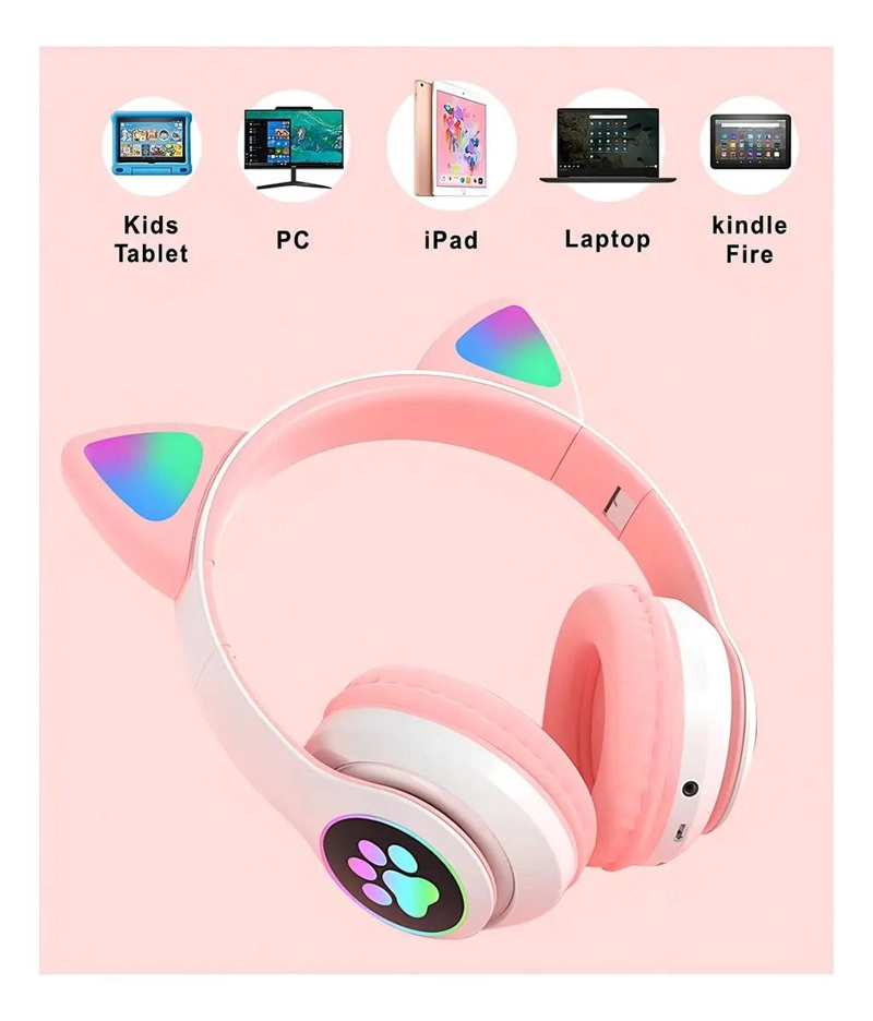 AUDIFONOS GAMER INALAMBRICOS CON LUZ LED Y DISEÑO GATITA - 5
