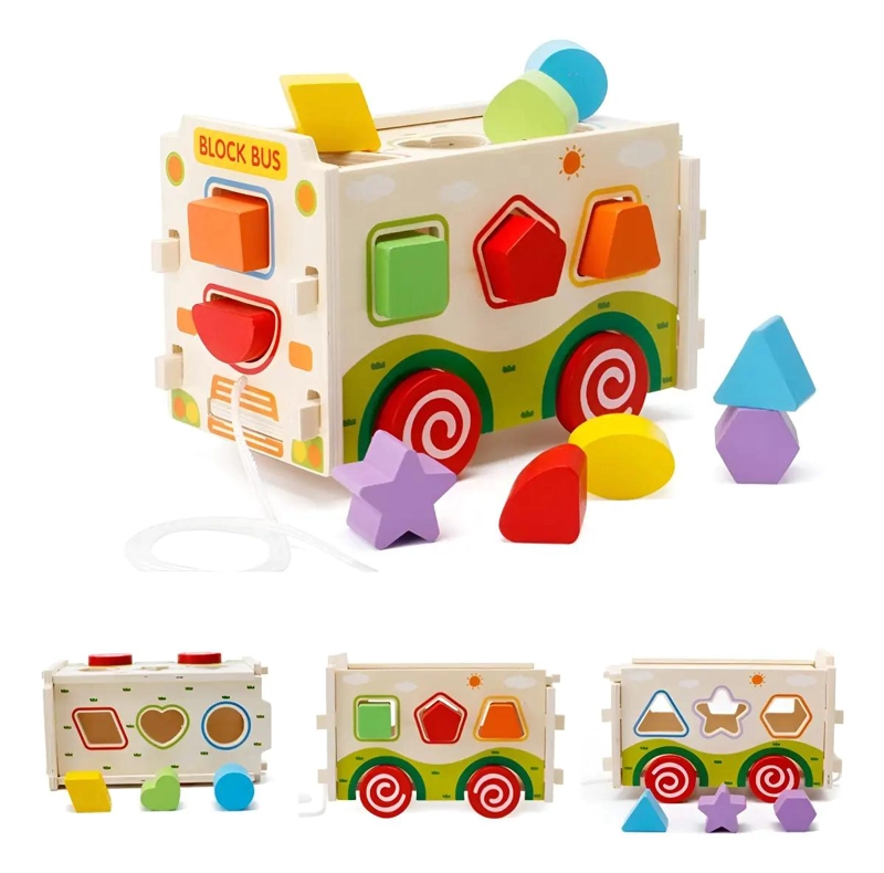CAMION AUTOBUS DE MADERA PARA ARRASTRE INFANTIL - 1