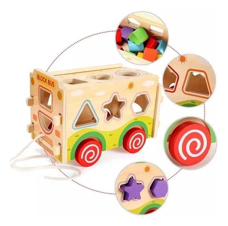 CAMION AUTOBUS DE MADERA PARA ARRASTRE INFANTIL - 2