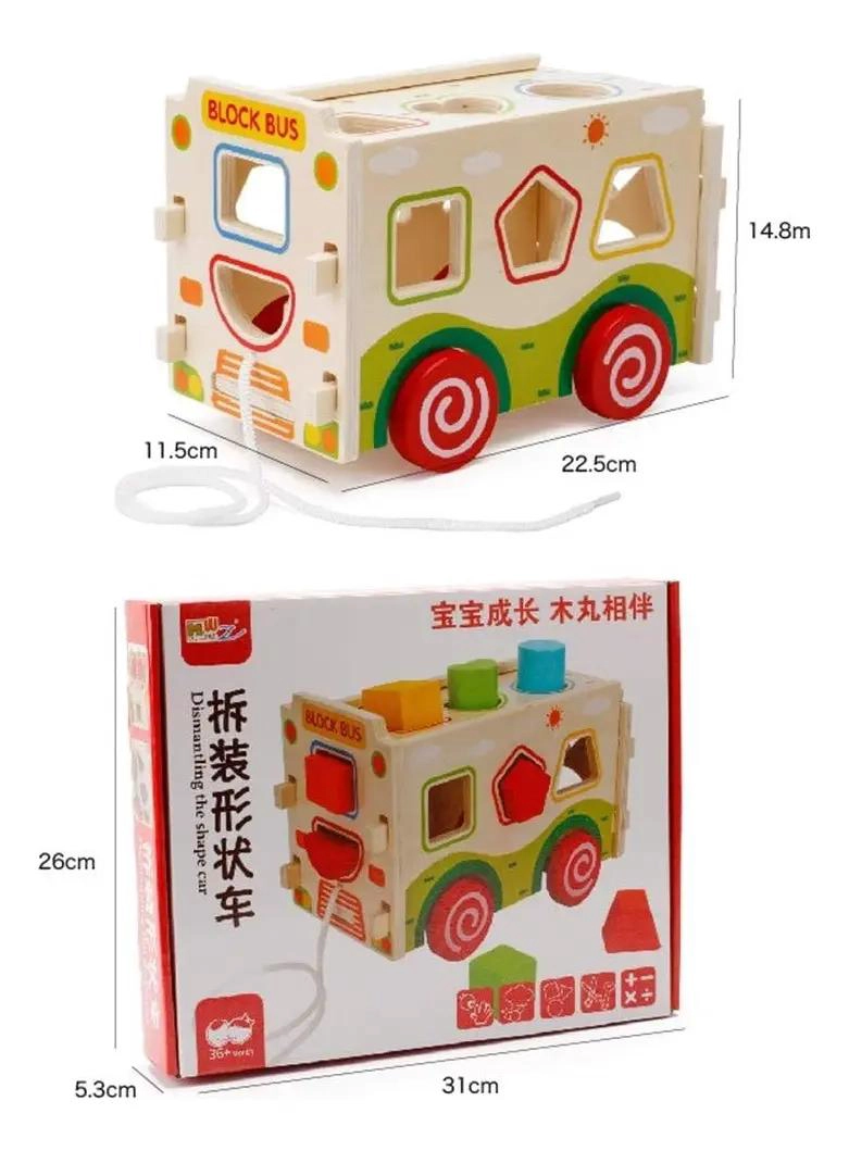CAMION AUTOBUS DE MADERA PARA ARRASTRE INFANTIL - 4