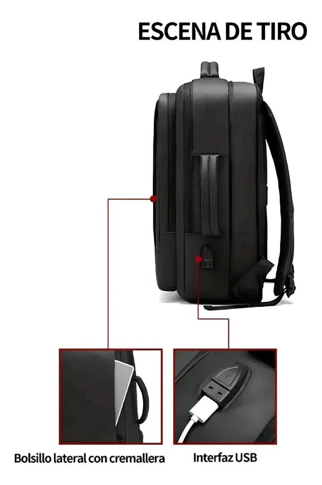 MOCHILA URBANA NEGRA 35L PARA NOTEBOOK 15.6'' CON PUERTO - 2