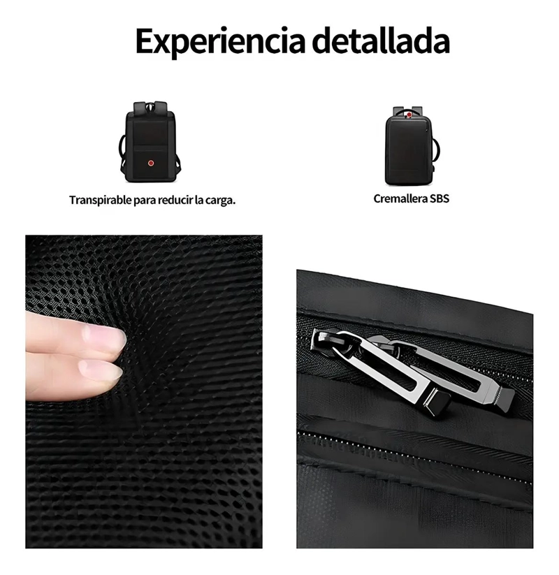 MOCHILA URBANA NEGRA 35L PARA NOTEBOOK 15.6'' CON PUERTO - 5