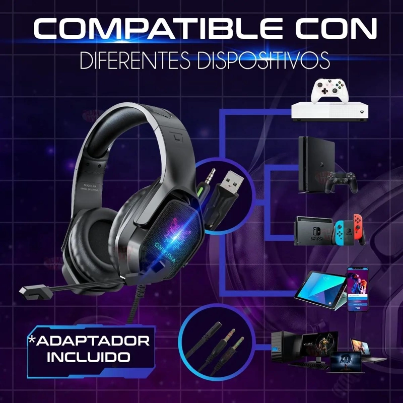 AUDIFONOS GAMER ONIKUMA X4 CON LUZ LED RGB PARA PS4 PS5 Y - 2