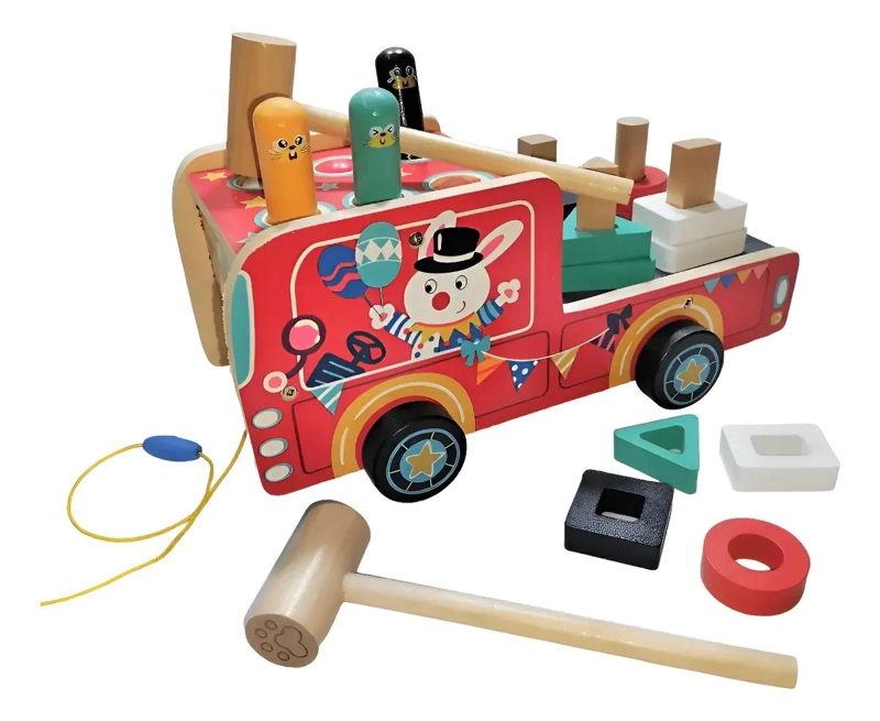 CAMION DE MADERA DIDACTICO CON PEGA TOPO Y ENCAJES - 1