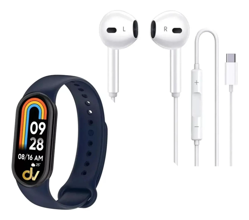 AUDIFONOS TIPO C PARA ANDROID CON PULSERA SMART BAND M8 - 1
