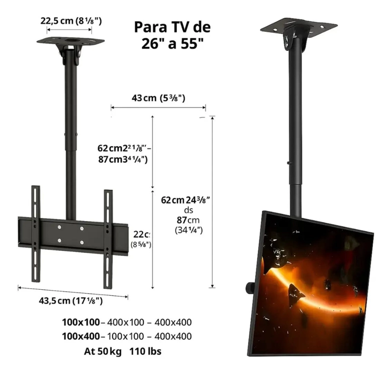 SOPORTE AJUSTABLE PARA TV DE 26 A 55 PULGADAS PARA TECHO - 4