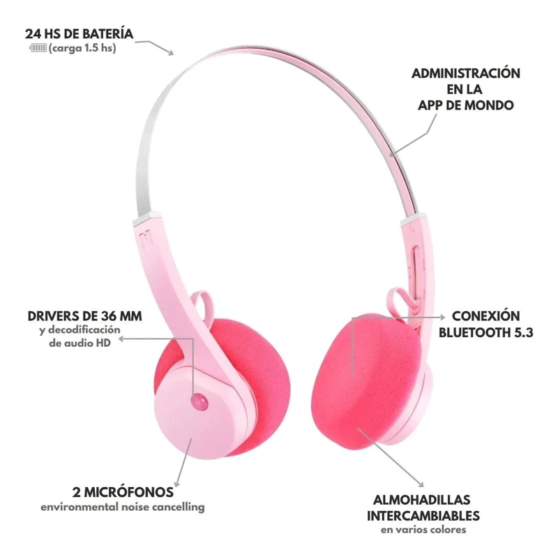 AUDIFONOS ON-EAR BLUETOOTH 5.3 ROSA RETRO - 4