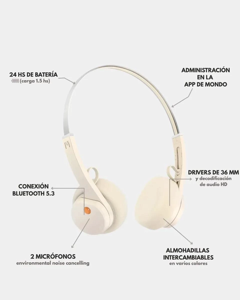 AUDIFONOS ON-EAR BLUETOOTH 5.3 BEIGE RETRO - 4