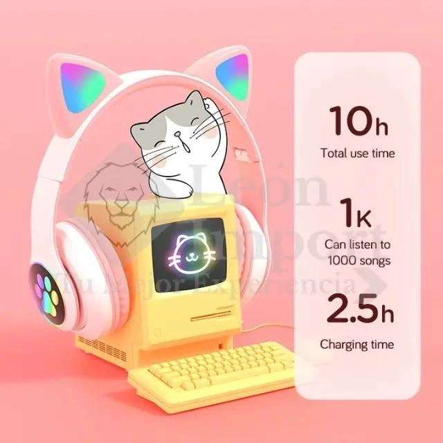 AUDIFONOS INALAMBRICOS CON LUCES RGB PARA NIÑOS - 5