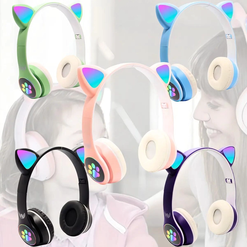 AURICULARES INALAMBRICOS D47 NEGRO CON LUZ LED - 2