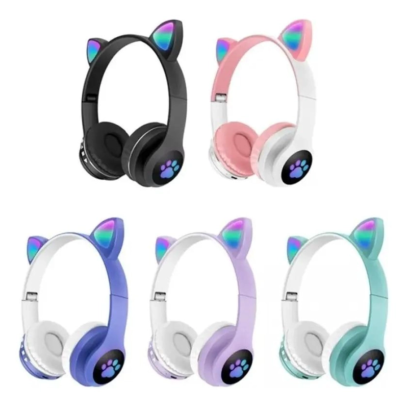 AUDIFONOS BLUETOOTH CON OREJAS DE GATO Y LUZ LED PARA NIÑ - 2