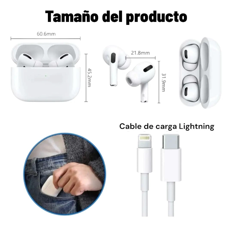 AUDIFONOS INALAMBRICOS COMPATIBLES CON IPHONE AIRPODS 2ª - 5