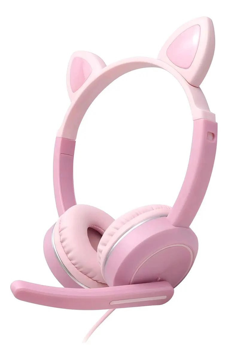 AUDIFONOS GAMER CON CABLE DISEÑO GATO COLOR ROSA - 2