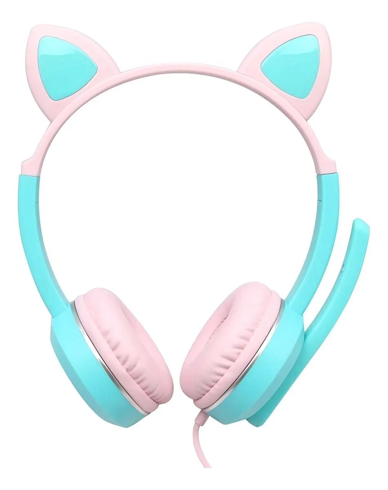 AUDIFONOS GAMER CON CABLE DISEÑO GATO COLOR ROSA - 3