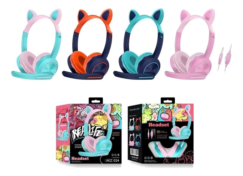 AUDIFONOS GAMER CON CABLE DISEÑO GATO COLOR ROSA - 4