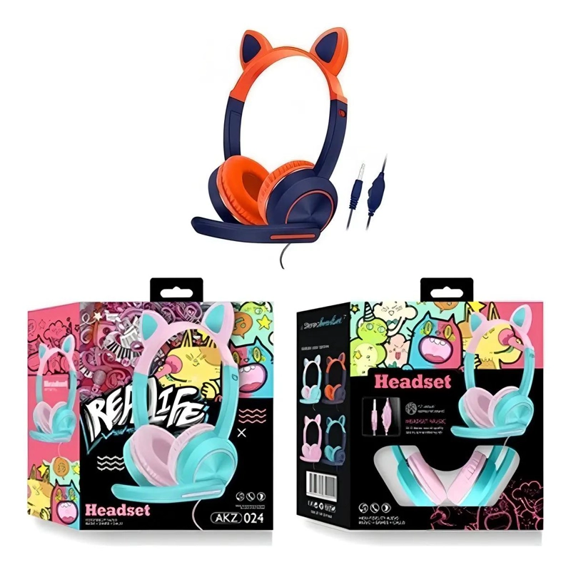 AUDIFONOS GAMER CON CABLE DISEÑO GATO COLOR ROSA - 5