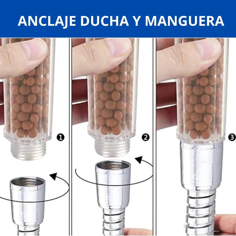 CABEZAL DE DUCHA CON FILTRO Y MANGUERA FLEXIBLE 2 METROS - 3
