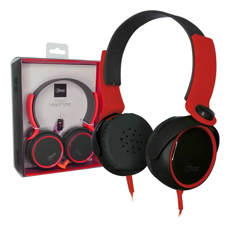 AUDIFONOS OVER EAR ALAMBRICOS CON MICROFONO EN ROJO - 1