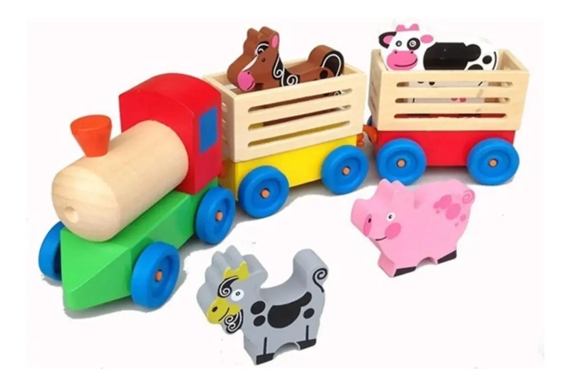 TREN DE MADERA DIDACTICO CON ANIMALES DE GRANJA - 2
