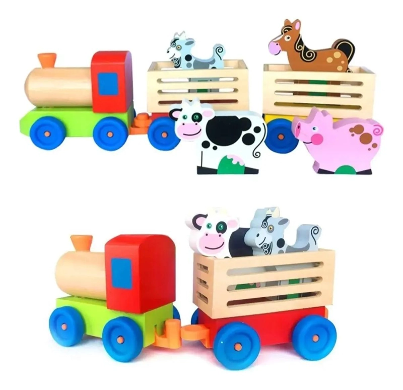 TREN DE MADERA DIDACTICO CON ANIMALES DE GRANJA - 3