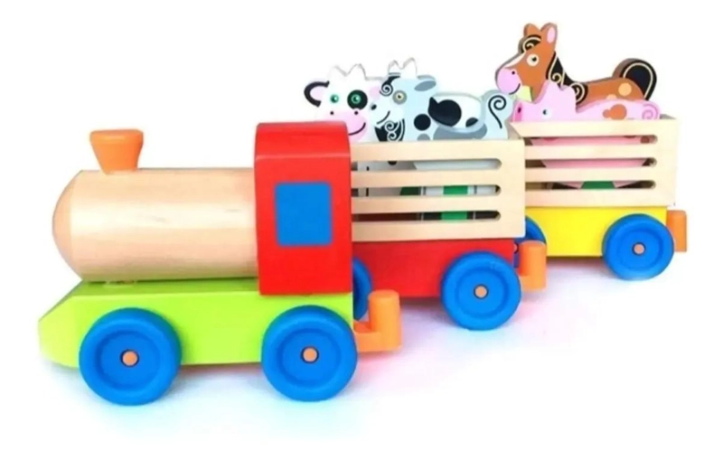 TREN DE MADERA DIDACTICO CON ANIMALES DE GRANJA - 4