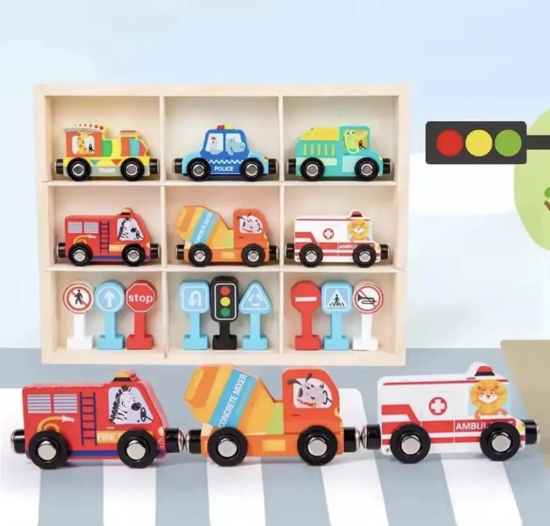 JUEGO TREN MAGNE TICO CON SEÑALES DE TRANSITO MONTESSORI - 2