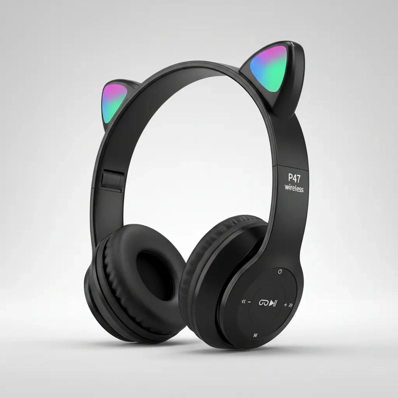 AURICULARES INALAMBRICOS CON LUZ RGB LED Y DISEÑO NEGRO - 2