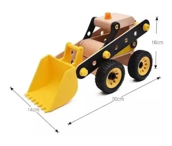 CAMION EXCAVADORA DIDACTICO DE MADERA PARA NIÑOS - 3