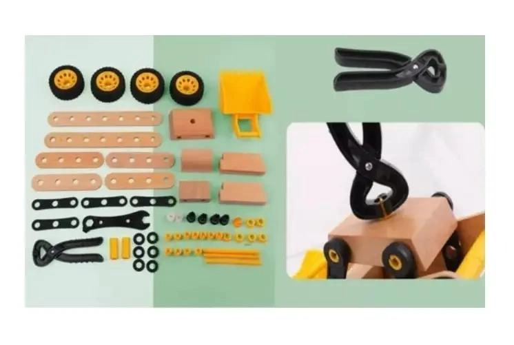 CAMION EXCAVADORA DIDACTICO DE MADERA PARA NIÑOS - 4