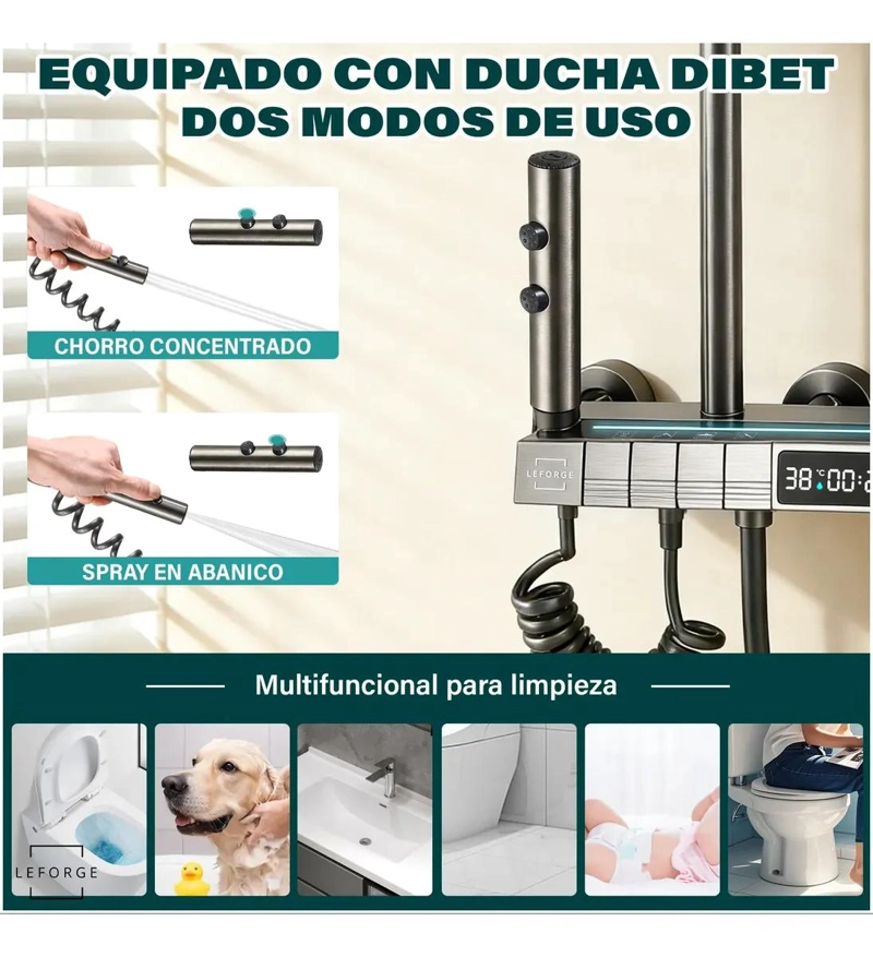COLUMNA DE DUCHA MODERNA CON 4 FUNCIONES Y PANTALLA - 5