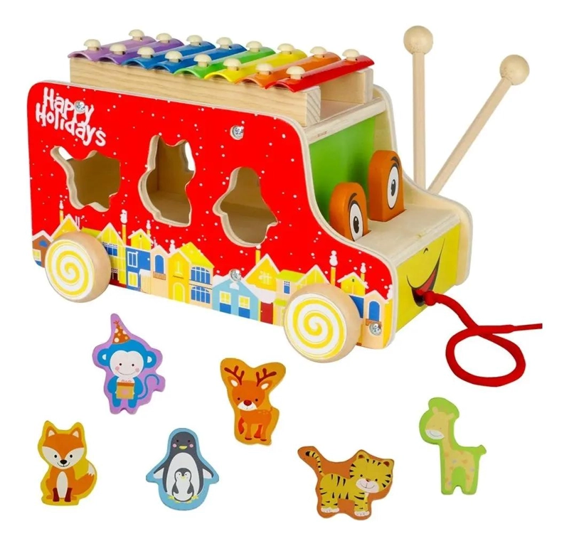 CAMION XILOFONO DE MADERA CON CARRITO DE ARRASTRE - 1