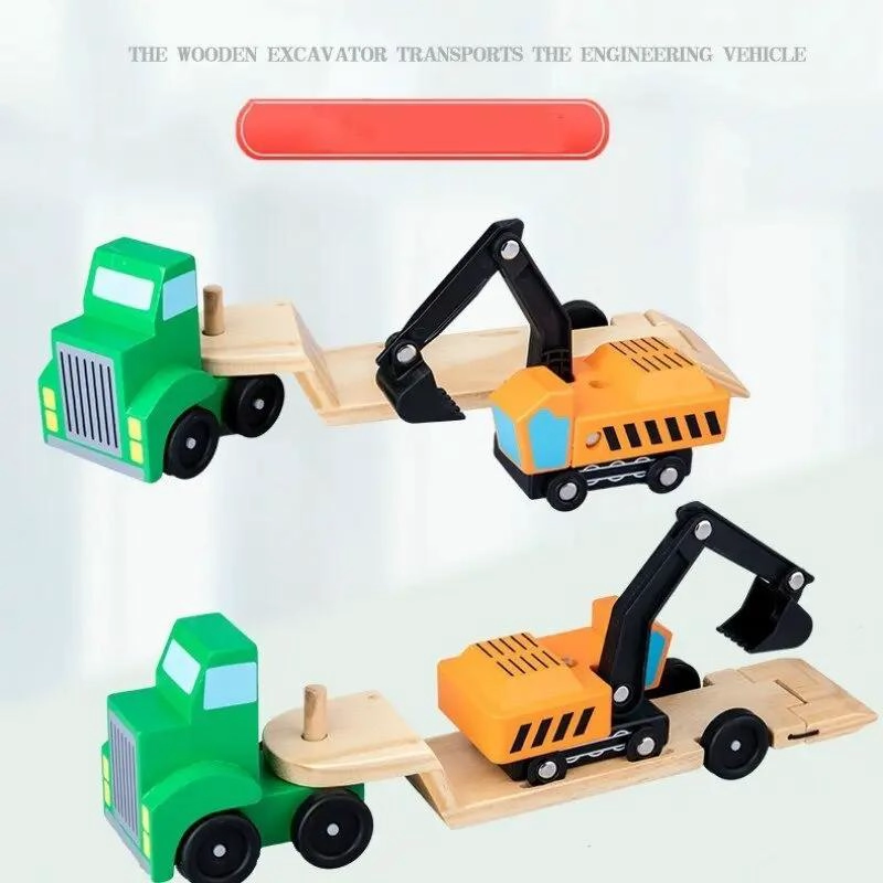 CAMION DE MADERA PORTA EXCAVADORA PARA NIÑOS - 5