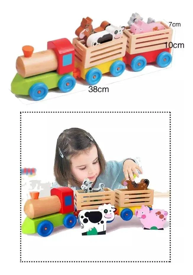 TREN DE MADERA DIDACTICO CON ANIMALES DE GRANJA - 2