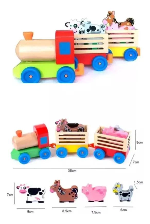 TREN DE MADERA DIDACTICO CON ANIMALES DE GRANJA - 3