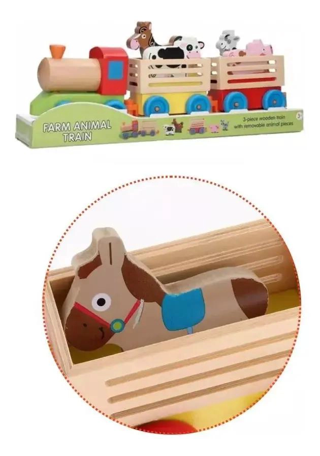 TREN DE MADERA DIDACTICO CON ANIMALES DE GRANJA - 4