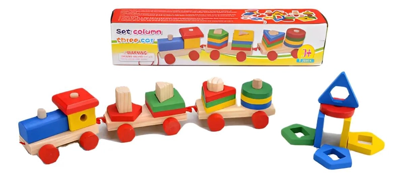 TREN DE MADERA CON PIEZAS GEOME TRICAS PARA EMPUJAR - 1