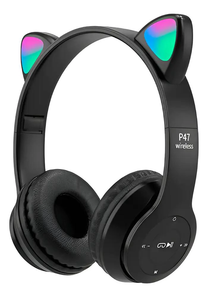 AURICULARES BLUETOOTH CON OREJAS DE GATO Y LUZ RGB - 1