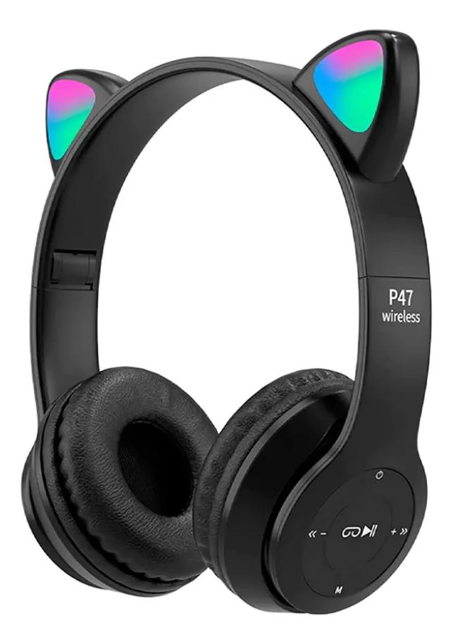 AURICULARES BLUETOOTH CON OREJAS DE GATO Y LUZ RGB - 2