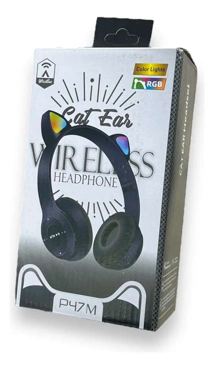 AURICULARES BLUETOOTH CON OREJAS DE GATO Y LUZ RGB - 3