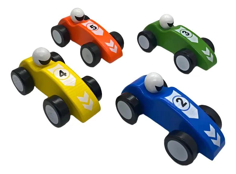 SET DE AUTOS DE CARRERA EN MADERA PARA NIÑOS - 1