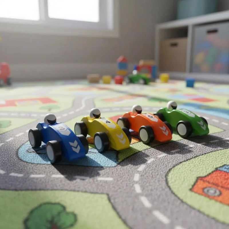 SET DE AUTOS DE CARRERA EN MADERA PARA NIÑOS - 2
